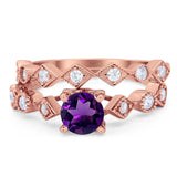 Two Piece Round Natural Stone Bridal Ring