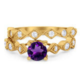 Two Piece Round Natural Stone Bridal Ring