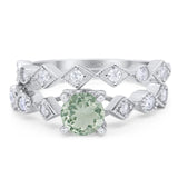 Two Piece Round Natural Stone Bridal Ring