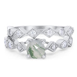 Two Piece Round Natural Stone Bridal Ring