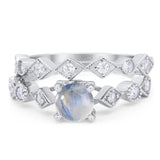 Two Piece Round Natural Stone Bridal Ring