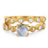 Two Piece Round Natural Stone Bridal Ring