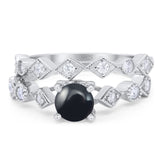Two Piece Round Natural Stone Bridal Ring