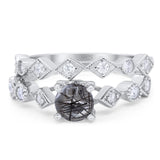Two Piece Round Natural Stone Bridal Ring