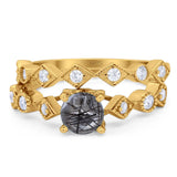 Two Piece Round Natural Stone Bridal Ring