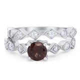Two Piece Round Natural Stone Bridal Ring