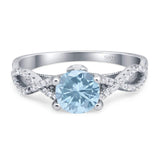 Art Deco Ring Round Natural Aquamarine Split Shank Ring 925 Sterling Silver