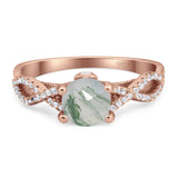 Art Deco Round Natural Stone Solitaire Ring