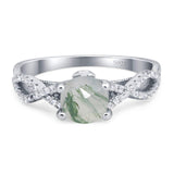 Art Deco Round Natural Stone Solitaire Ring