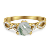 Art Deco Round Natural Stone Solitaire Ring