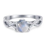 Art Deco Ring Round Natural Moonstone Split Shank Ring 925 Sterling Silver