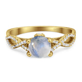 Art Deco Round Natural Stone Solitaire Ring