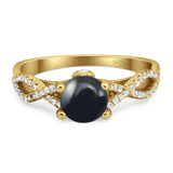 Art Deco Round Natural Stone Solitaire Ring