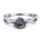 Art Deco Ring Round Natural Rutilated Quartz Split Shank Ring 925 Sterling Silver