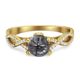 Art Deco Round Natural Stone Solitaire Ring