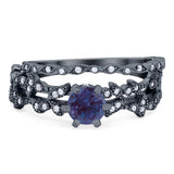 Two Piece Round Natural Stone Floral Ring