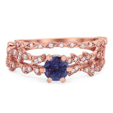 Two Piece Round Natural Stone Floral Ring