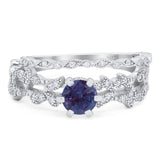 Two Piece Round Natural Stone Floral Ring