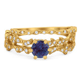 Two Piece Round Natural Stone Floral Ring