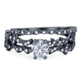 Two Piece Round Natural Stone Floral Ring