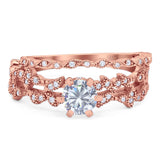 Two Piece Round Natural Stone Floral Ring