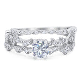 Two Piece Round Natural Stone Floral Ring