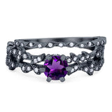 Two Piece Round Natural Stone Floral Ring