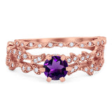 Two Piece Round Natural Stone Floral Ring