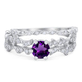Two Piece Round Natural Stone Floral Ring