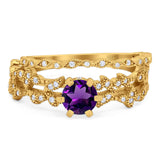 Two Piece Round Natural Stone Floral Ring