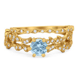 Two Piece Round Natural Stone Floral Ring