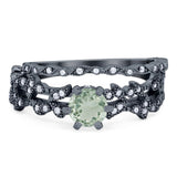 Two Piece Round Natural Stone Floral Ring