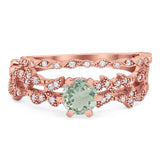 Two Piece Round Natural Stone Floral Ring