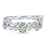 Two Piece Round Natural Stone Floral Ring
