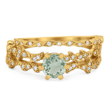 Two Piece Round Natural Stone Floral Ring