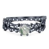 Two Piece Round Natural Stone Floral Ring