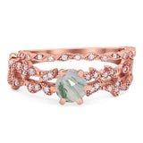 Two Piece Round Natural Stone Floral Ring