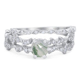 Two Piece Round Natural Stone Floral Ring