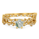 Two Piece Round Natural Stone Floral Ring