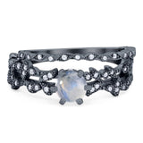 Two Piece Round Natural Stone Floral Ring