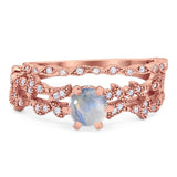 Two Piece Round Natural Stone Floral Ring