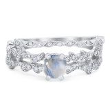 Two Piece Round Natural Stone Floral Ring