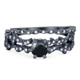 Two Piece Round Natural Stone Floral Ring