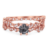 Two Piece Round Natural Stone Floral Ring