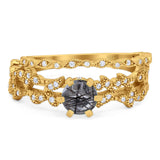 Two Piece Round Natural Stone Floral Ring