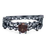 Two Piece Round Natural Stone Floral Ring
