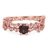Two Piece Round Natural Stone Floral Ring