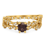 Two Piece Round Natural Stone Floral Ring