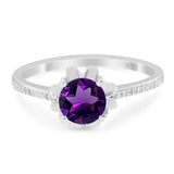 Vintage Style Round Natural Amethyst Flower Ring 925 Sterling Silver