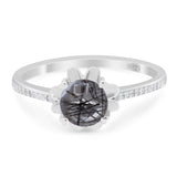 Vintage Style Round Natural Stone Flower Ring